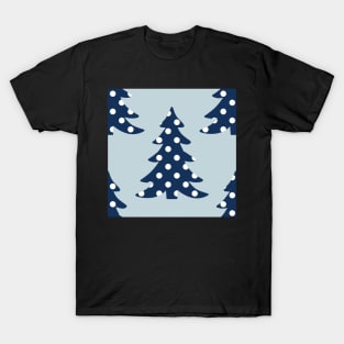 Blue christmas trees with white polka dots seamless repeat pattern T-Shirt